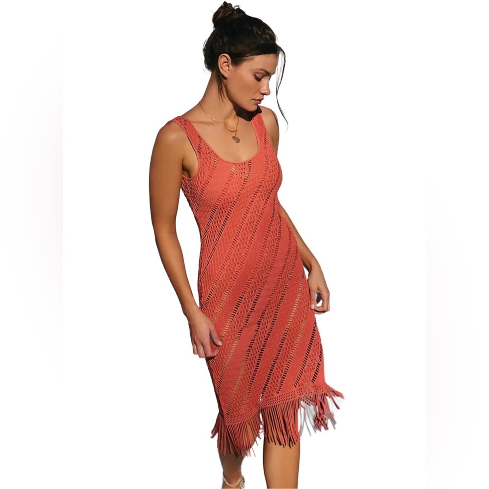 SEAFOLLY Anthropologie “Marrakesh” Cover Up in bright red cinnamon, NWT! Small